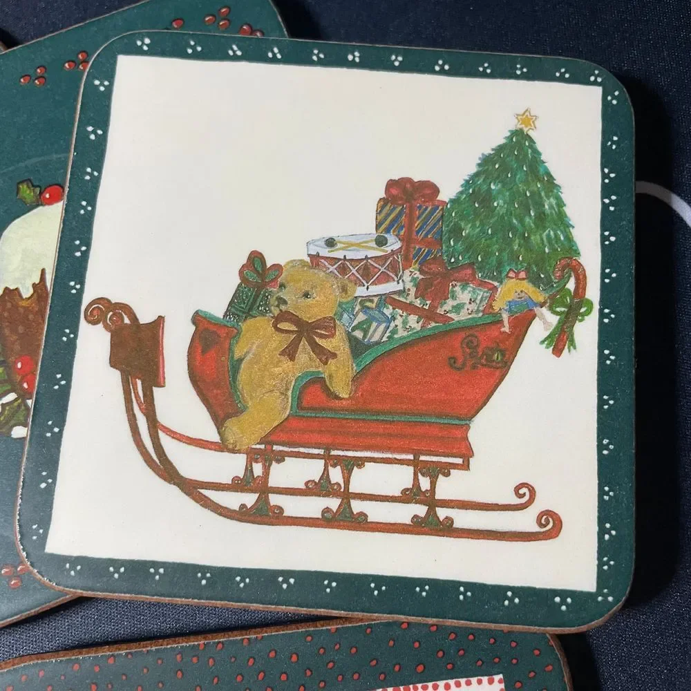 Pimpernel Christmas Holiday Deluxe Coasters Set of‎ 6 - Vintage Made in England
